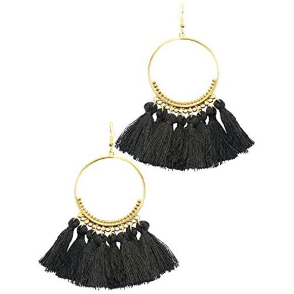 Big Hoop Golden Fringe Earrings - Picture 3 of 4